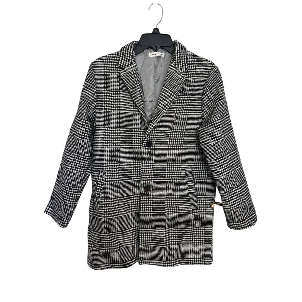 Black White Houndstooth Wool Blend Winter Coat Girl’s 13-14Y Pockets